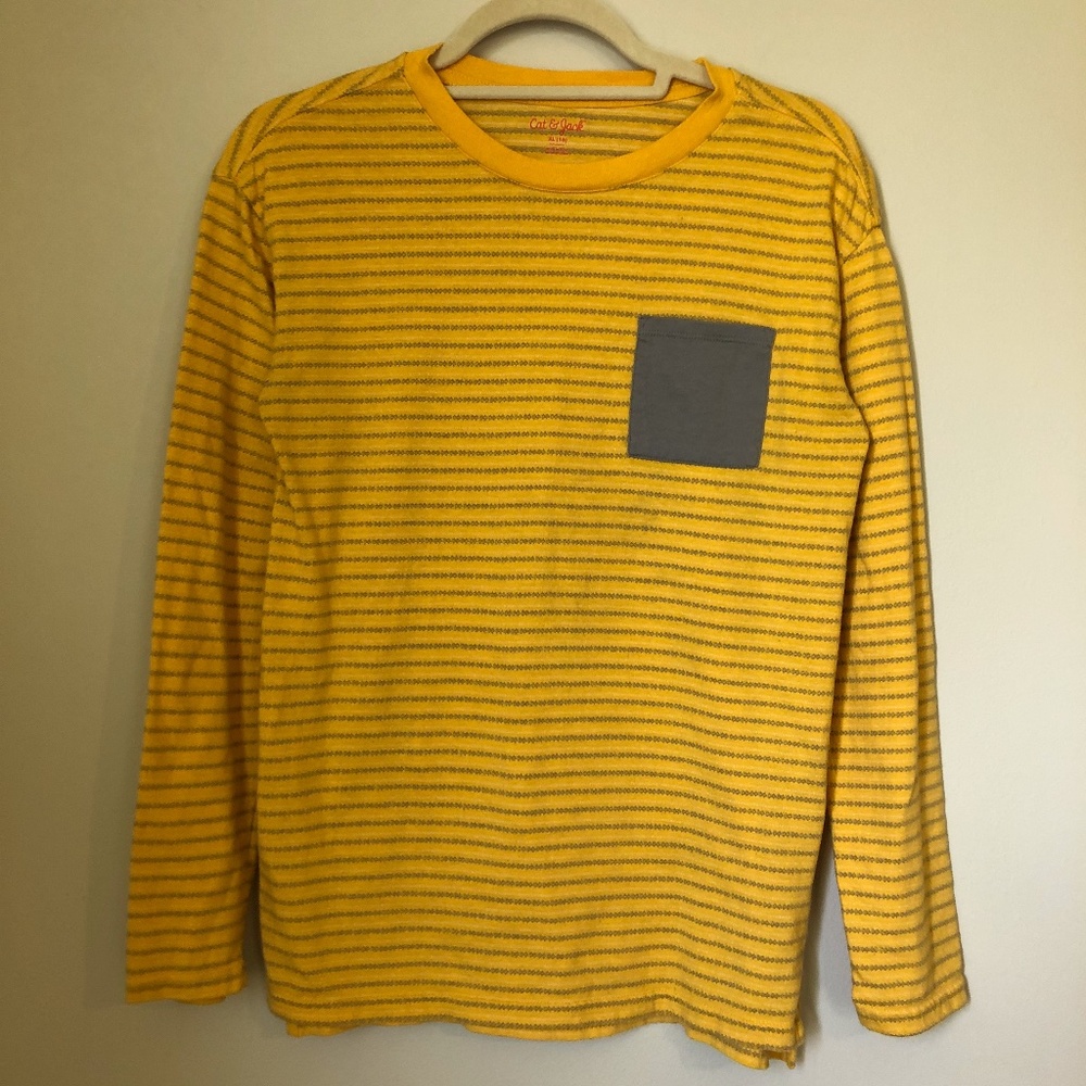 Boy's XL(16) Yellow & Gray Stripe Long Sleeve Tee
